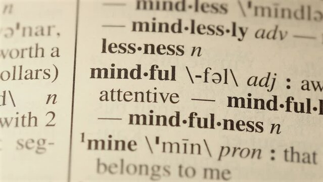 mindful word on dictionary page reading letters
