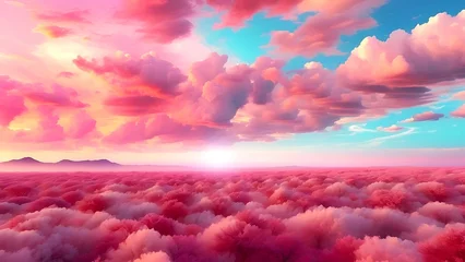 Schilderijen op glas vibrant dreamy sky with pinkish clouds landscape background © Appu
