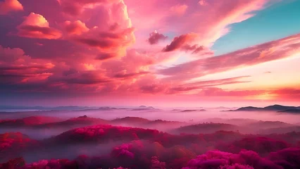 Fototapeten vibrant dreamy sky with pinkish clouds landscape background © Appu