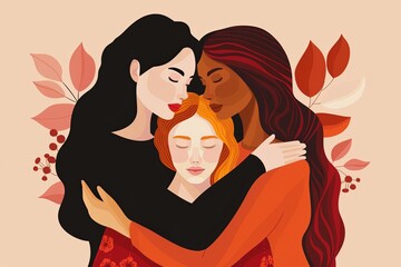 Group of woman embracing each other 