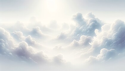 A series of soft, ethereal clouds of varying shapes and sizes, creating a serene sky landscape, suitable for background or fantasy scenes, on a white background.