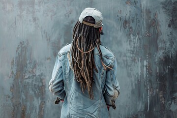 rear view of man with beautiful dreadlocks hanging down his back.