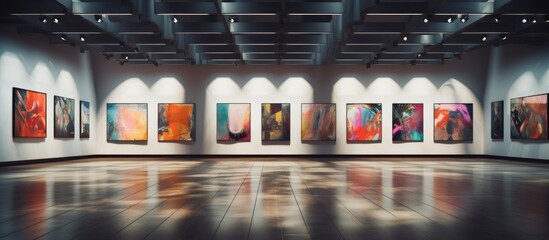 Modern exhibition hall interior Gallery room background - obrazy, fototapety, plakaty