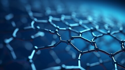 A 3D rendering presents a view of a graphene molecular nano technology structure against a blue background.