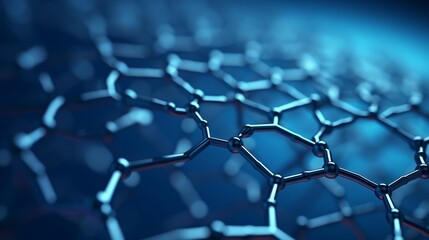 Naklejka premium A 3D rendering presents a view of a graphene molecular nano technology structure against a blue background.