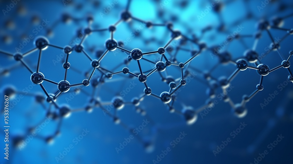 Wall mural a 3d rendering presents a view of a graphene molecular nano technology structure against a blue back