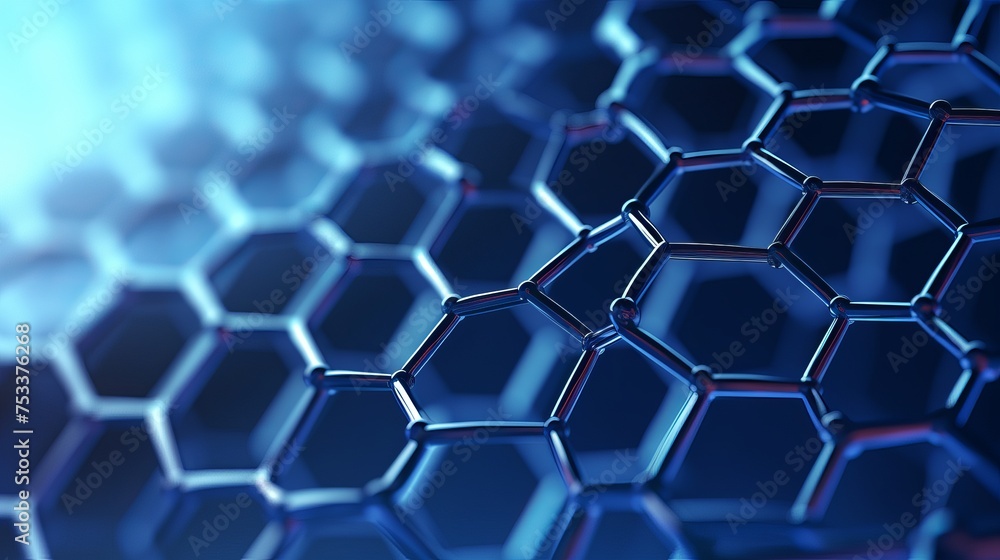 Wall mural A 3D rendering presents the graphene molecular grid, emphasizing the concept of graphene tube structure with its hexagonal geometric form, set against a nanotechnology background.