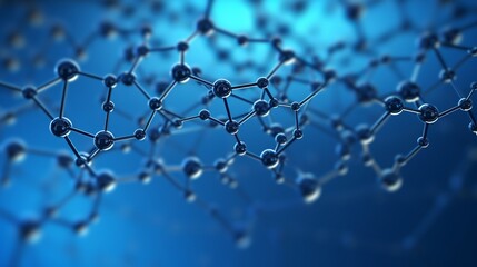 A 3D rendering presents a view of a graphene molecular nano technology structure against a blue background. - obrazy, fototapety, plakaty