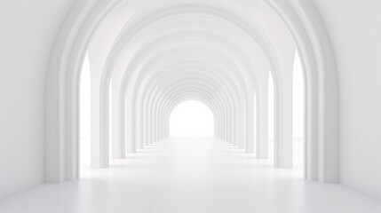 3d rendering. Arch hallway simple geometric background. Modern minimal concept on white theme