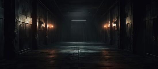 Mysterious interior of a dark empty corridor