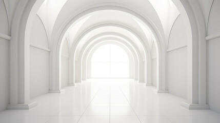 3d rendering arch hallway simple geometric background with sunlight background