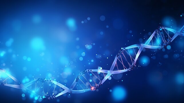 A blue background adorned with DNA illustrates abstract molecular connections with DNA molecules in a vector illustration.