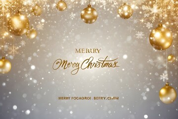 Christmas light background with white snowflakes and golden Merry Christmas text - light version Generative AI