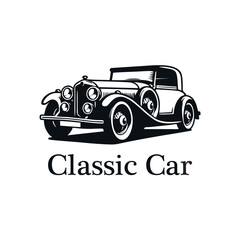 Obraz premium Classic vintage car vector design inspiration. Auto car logo design template. Classic vehicle symbol logotype. A classic car symbol silhouette. 