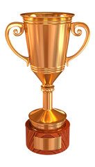 Golden trophy cup isolated on a white background. 3d rendering