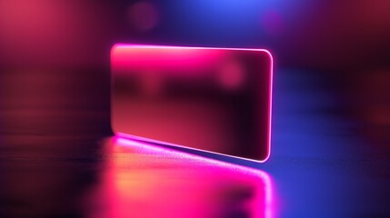 rectangular neon light illuminates a dark surface