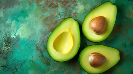 Avocado Halves Showing Their Textured Skin, Creamy Insides, and Beautiful Green Color with Seed -...
