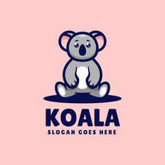 Vector Logo Illustration Koala Simple Mascot Style.