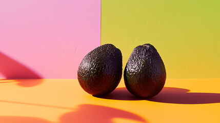 Beautiful Ripe Avocados with Green Skin Texture Against Vibrant Background with Copy Space - Healthy Fruit Concept