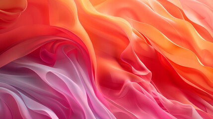 Obraz premium Close-up desktop wallpaper of Digital artwork featuring a smooth, flowing gradient of red to pink hues, resembling silk fabric in an abstract form.