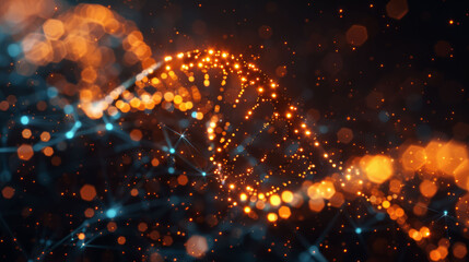 Dynamic digital depiction of DNA strands, symbolizing life science and technology.