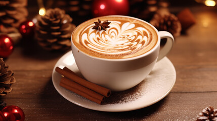 cup of coffee with cinnamon sticks