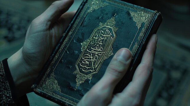 Quran being held in hands close-up

