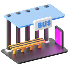 3D Icon Bus Stop Illustration