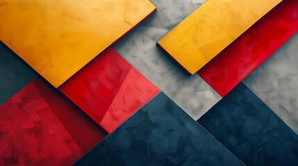 Laptop wallpaper, abstract geometric patterns, Overlapping geometric shapes in bold primary colors with a textured finish, arranged in a dynamic composition.