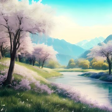 cherry blossom trees in ai painting