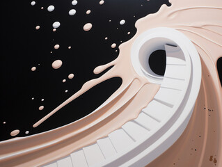 Frappe Flight A playful spiral staircase with steps resembling layers of a frappe complete with whipped cream and chocolate chip accents cosmos 3d acrylic painting manhwa