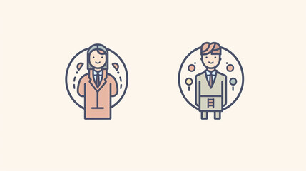 Icons that use geometric shapes a square with a tie outline for men and a circle with a flower for women blending abstraction and tradition water colorvividsimple compositioncute