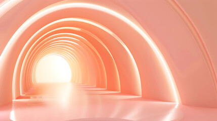 Obraz premium Futuristic Peach Light Tunnel in Reflective Space