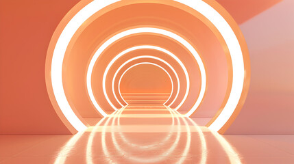 Obraz premium Futuristic Peach Light Tunnel in Reflective Space