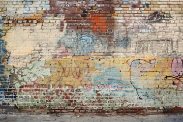 An old grungy brick wall with graffiti art adding an urban feel