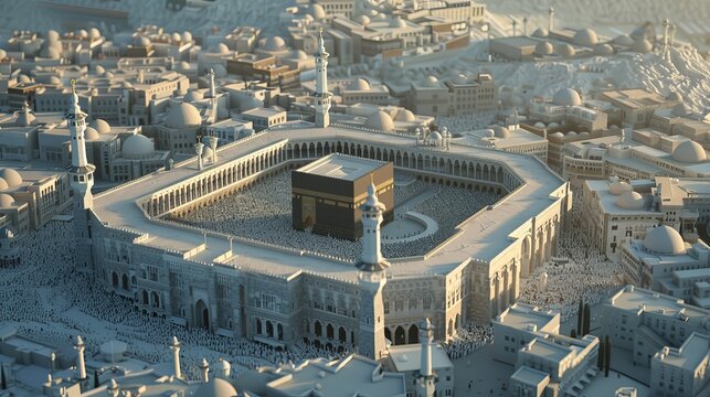 View of 3d islamic mecca cube

