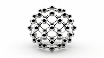 An isolated nano sphere made from carbon atoms is depicted on a white background.