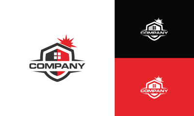 Sun house shield logo design concept