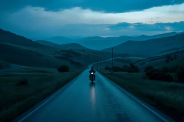 Stoff pro Meter Motorcycle on the road in the mountains at night © MVProductions