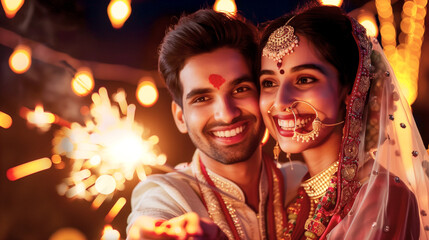 Obraz na płótnie Canvas Indian Couple with Sparklers