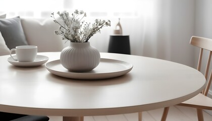 Fototapeta na wymiar Clean Aesthetic Scandinavian style table with decorations