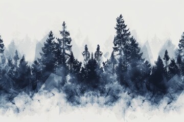 Eerie shadows dance in a fog-shrouded forest at dusk - obrazy, fototapety, plakaty