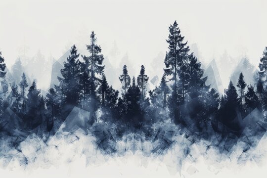 Eerie shadows dance in a fog-shrouded forest at dusk