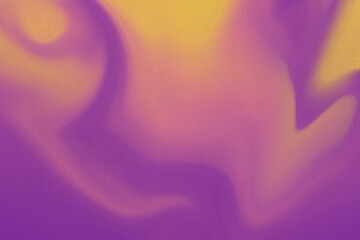 Purple, yellow abstract liquid gradient background. Blurred color wave aesthetic. Vibrant gradient with noise grain paper textured. Good for wallpaper, web cover, banner, poster, backdrop.