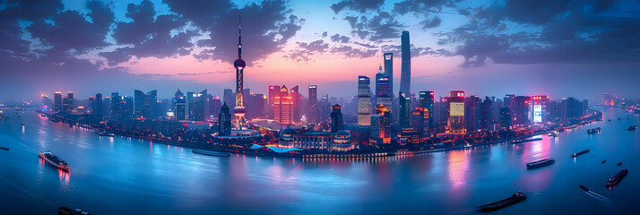 Fototapeta na wymiar Shanghai Urban Construction Landscape ,Shanghai sunset 