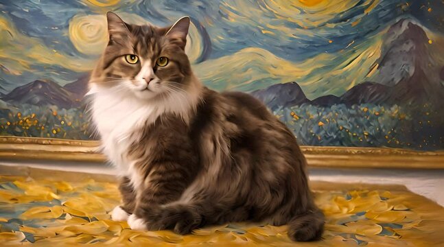 cat in front of a painting