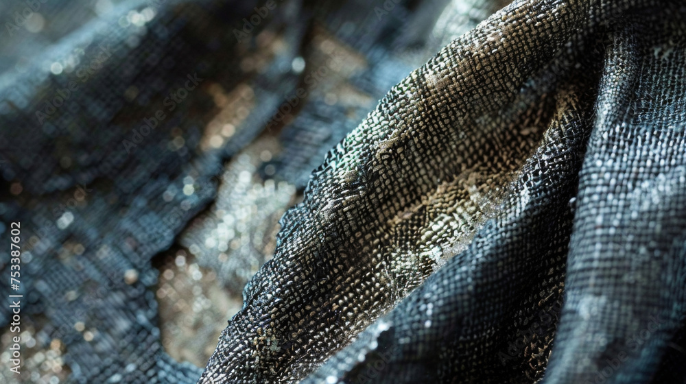Poster a close look at a piece of conductive fabric with its unique combination of soft texture and metalli