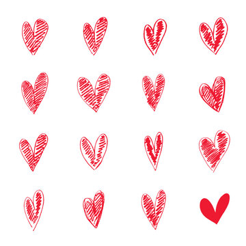 set of hand-drawn heart symbols, vector collection
