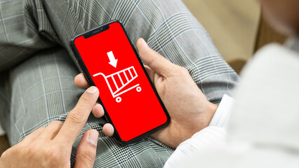 online shopping concept.Smart phone online shopping in man hand. shopping online, buy in online...