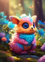 CUTE AND ADORABLE CUDDLY cute colorful creature FANTASY, DREAMLIKE, SURREALISM, SUPER CUTE, TRENDING ON ARTSTATION